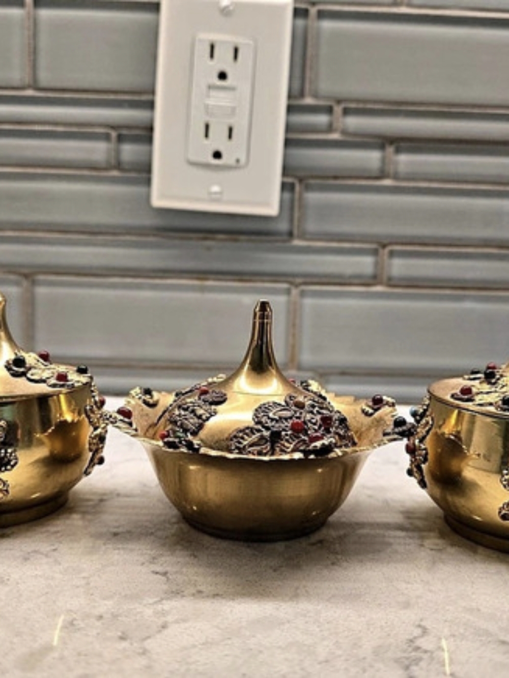 Vintage Gold Floral Serving Set with Tray
